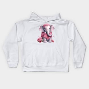 Pink Christmas Elephant Kids Hoodie